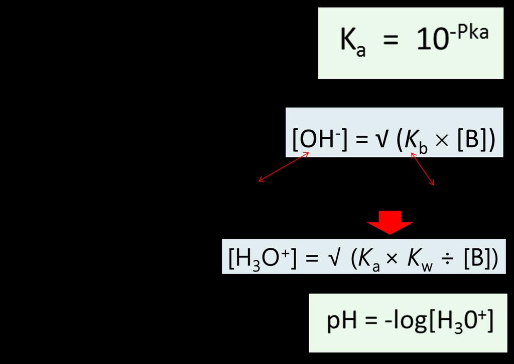 Bases B(aq) + H2O BH + + OH - Base water conjugate acid hydroxide Strong base completely dissociates (accepts all H + ions) ph = -log[h30 + ] [H30 + ] = 1 x 10-14 /[OH - ] Strong