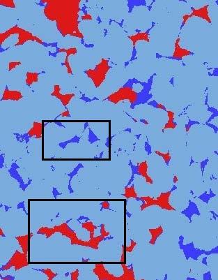 image at 600 psig; (b) grey scale image at 2,000 psig; (c) segmented image at 600 psig (red and dark blue indicate oil and brine, respectively); and (d) segmented image at 2,000 psig.