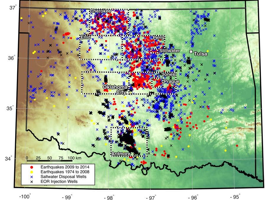 Update to Oklahoma s Recent Earthquakes and Saltwater Disposal with 2014 Injection Data 1 Rall Walsh and Mark Zoback Fig. 1. Earthquakes and injection wells in Oklahoma.