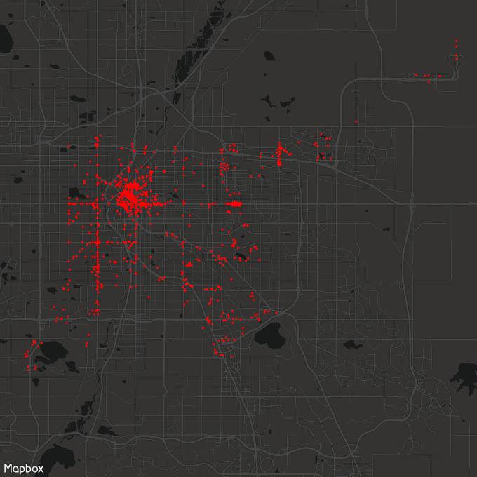 2: City-scale crime maps of the cities of Denver (a-g) and