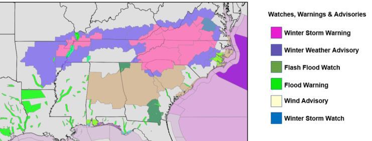 75k o GA: 25k o AL: 30k Transportation: o AMTRAK cancelled or modified service in VA, NC, and SC through Dec 11 o Significant snow and ice accumulation impacting travel along I-26, I-85, and I-95,