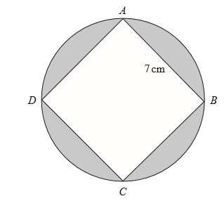 Area of the circle = 2 O To work out the area of the circle we need to find the radius, r. We notice that the length of the radius will be equivalent with half of one diagonal of the square.