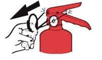 Procedure: Hold extinguisher upright and pull the ring (safety) pin Stand back from the