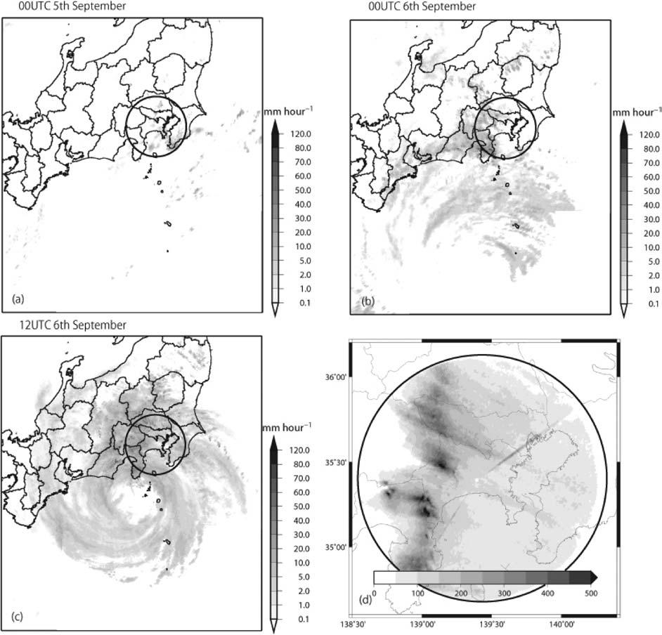 December 2010 N. NISHIWAKI et al. 933 Fig. 1. Distribution of rainfall rates observed by JMA radars at (a) 00 UTC on September 5, (b) 00 UTC and (c) 12 UTC on September 6 2007.