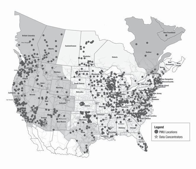 Figure 1.2 Location of Synchrophasors in the U.S. and Canada in 2013 [9].
