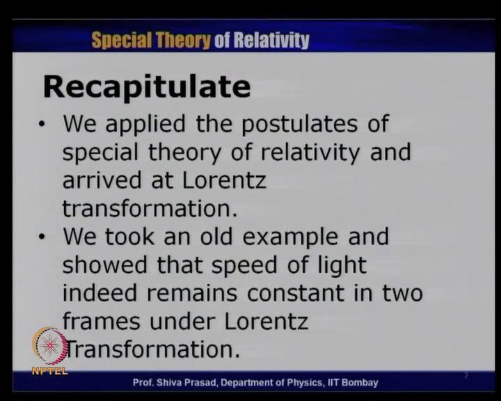 Special Theory Of Relativity Prof.