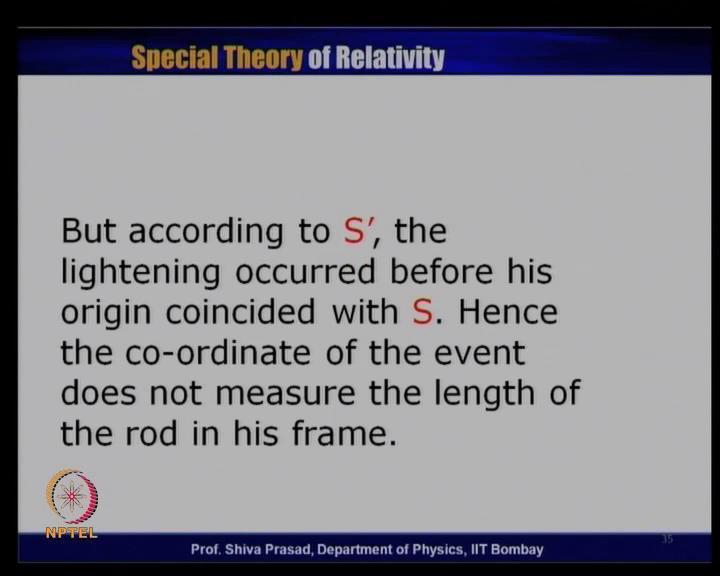 (Refer Slide Time: 49:39) But according to S prime, the lightening occurred before his origin coincided with S.