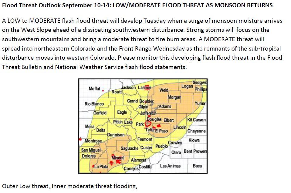 Colorado Flood Threat Outlook Issued 9-9-13 www.