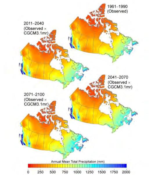 Projected changes in Precip Slide 18 These maps show absolute total annual precipitation.
