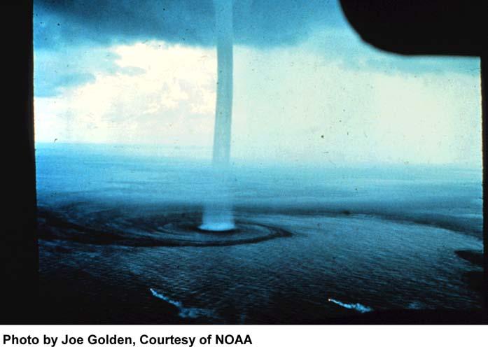 Waterspout: a weak tornado (similar to a landspout) that occurs over water Waterspouts