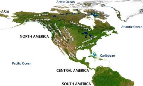 Figure 14. Mountain ranges of North America. In the map of North America (figure 14), where are the mountain ranges located?