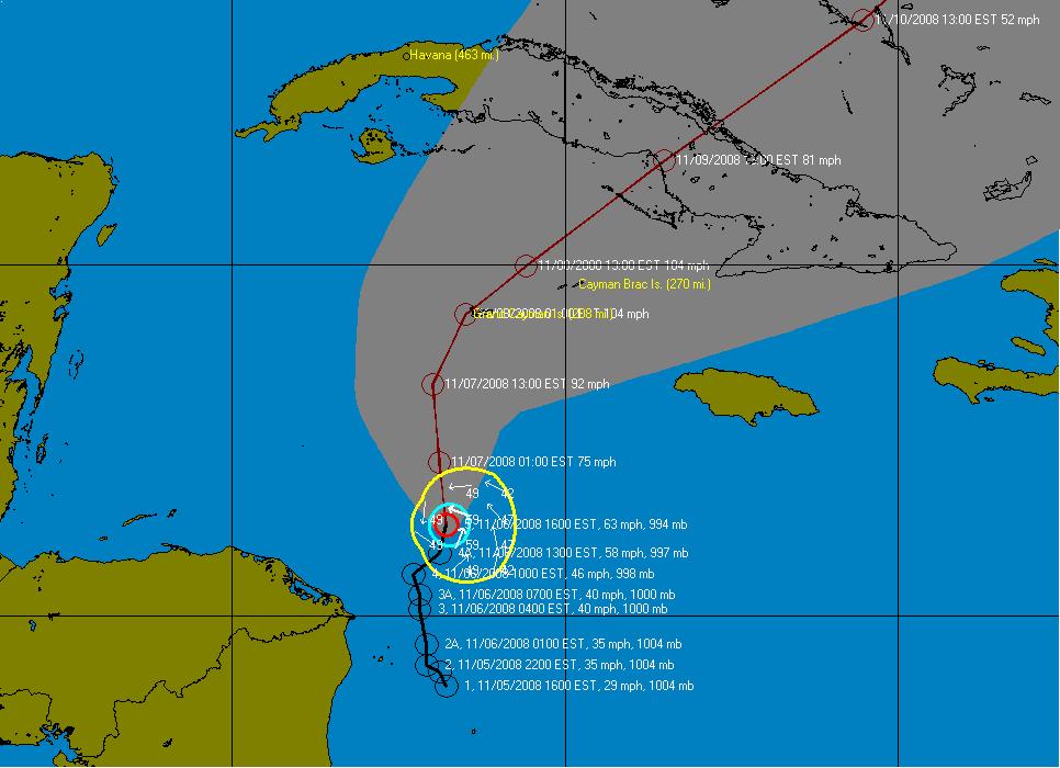 Cayman issues Hurricane Warning: 4 p.m. Nov 06 TS Paloma located near 16.3 N 81.