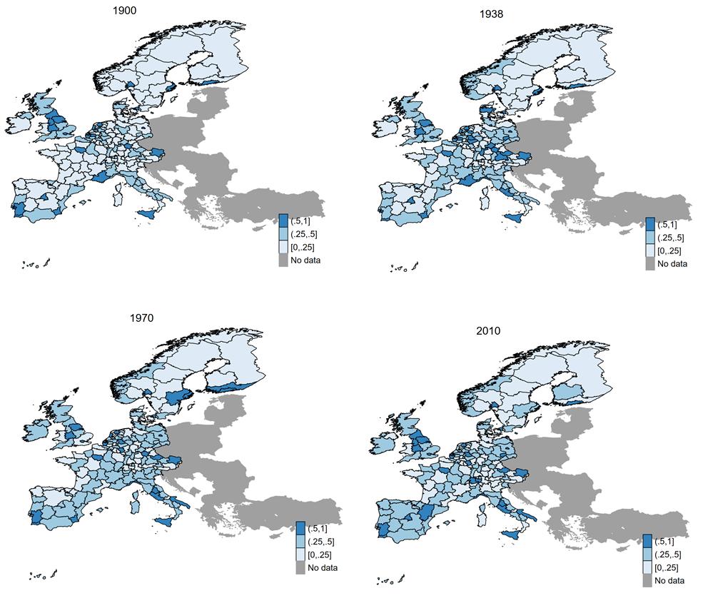 Figure 2 Urbanization rate in Europe. Source: our own calculations. The empirical strategy will then be the following.