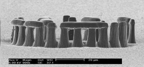 (range ~48 µm). Fig. 2c shows the resultant StoneHenge structure after prolonged etching. The bridges are fully undercut and separated from the substrate.