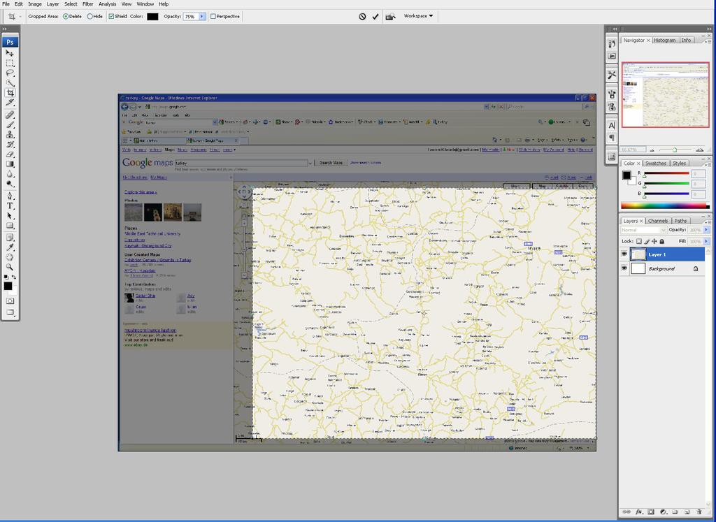 Figure 2: Screen shot of Adobe Photoshop. Here I cropped the screen shot of Google Map to the area I am interested in mapping. IV.
