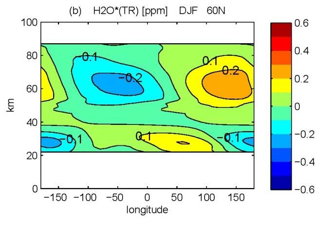 2.2 Effect of Eulerian time mean transport on H 2 O*, Northern Winter, 60 N (Odin) Water vapour of Odin (489Ghz: 20-75km, 557GHz: 50-00km) 0-year means on a 0 x0 lon-lat grid.