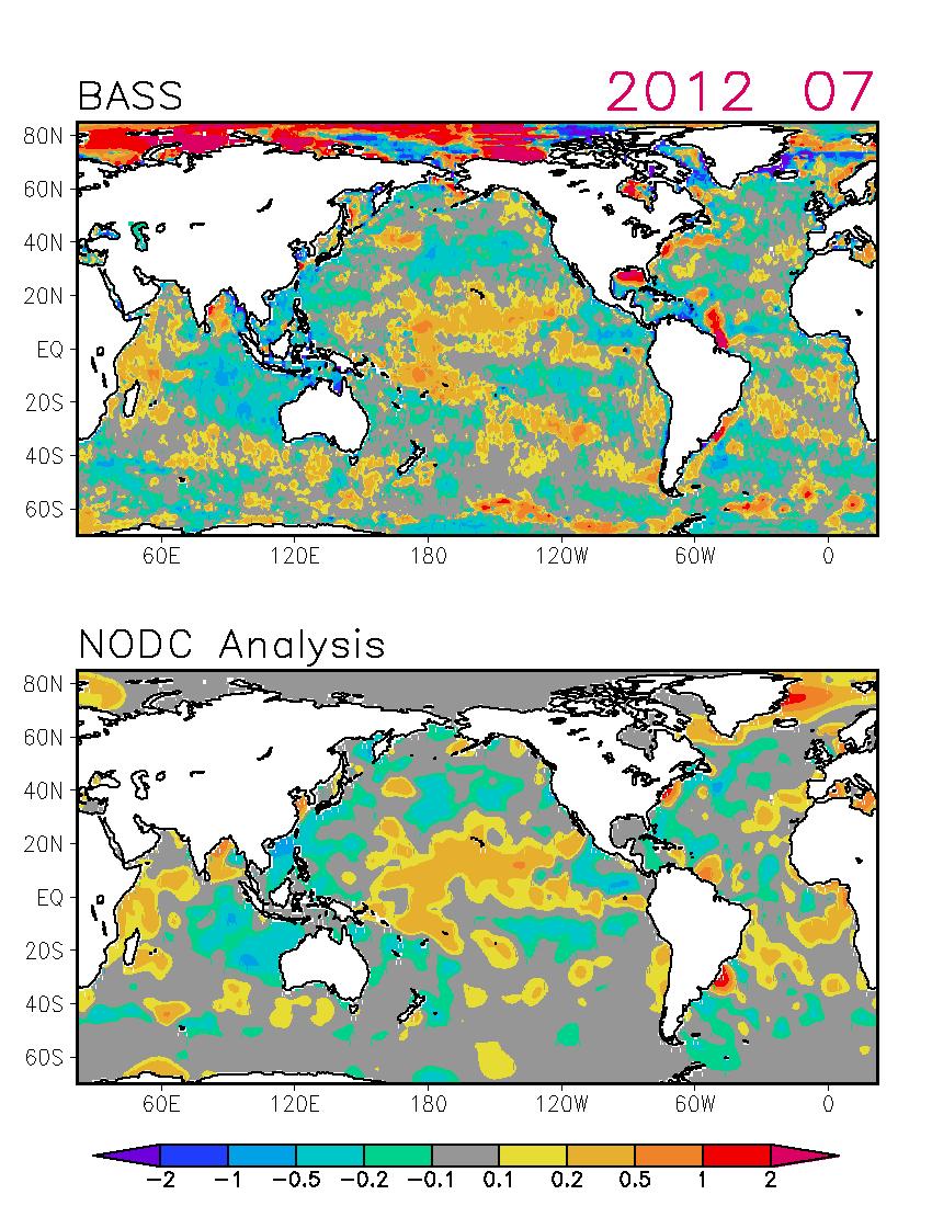 Comparison with NODC Analysis [1] Example for July 2012 NODC analysis defined by interpolating in situ measurements within 770km through a