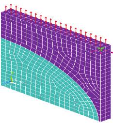 Fig: 3 FE mesh on E 3 model C. Loading: Uniform Tensile load of 1 MPa is applied on the area at z = 10 units for E 1. (Fig.