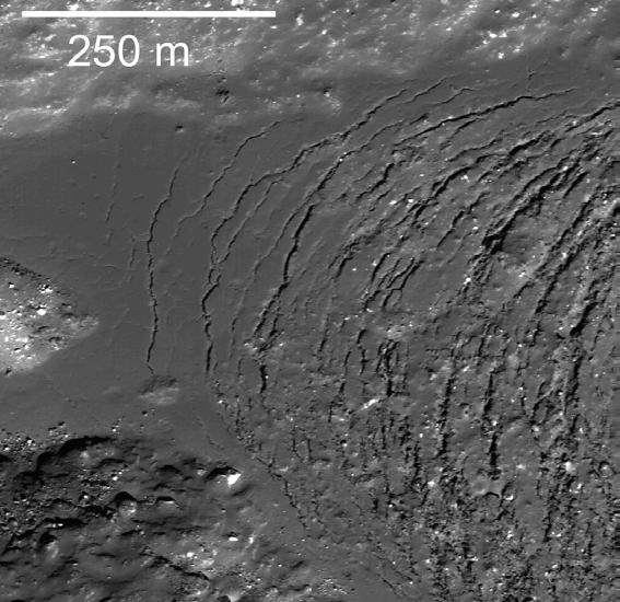 These features may include: Debris flows Impact melts (lava flows on the surface following impact crater formation) Ejecta