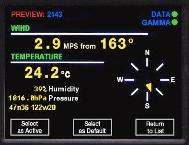 The Preview Screen displays data from any station listed on the WEATHERPAK s Detected Screen.