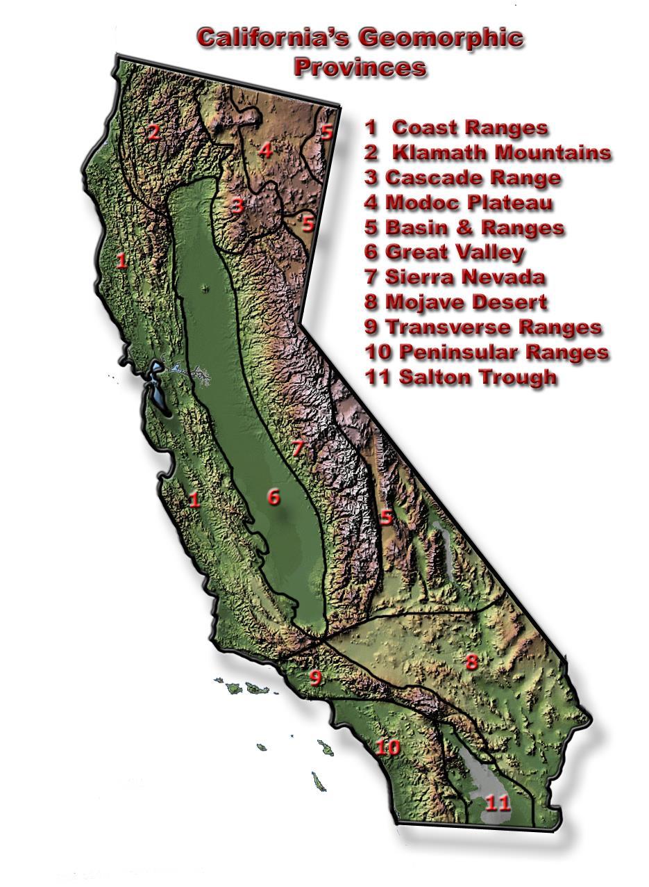 Soil deposits have produced the Mojave Desert and the Central Valley.