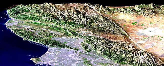The San Andreas Fault bends around the Los Angeles area.