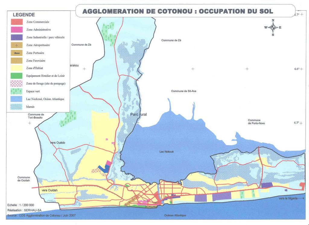 Cotonou, Abomey-Calavi and Sèmè-Podji are three cities forming a metropolis named Coastal Development Territory (Territoire de développement du Littoral).