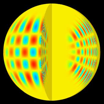 image showing the pattern of a p-mode solar acoustic oscillation both in the