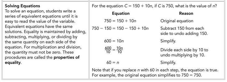 3.3: Writing Equations Equivalent Expressions: Expressions that represent the same quantity. For example, + 5, 3 + 4, and 7 are equivalent expressions.