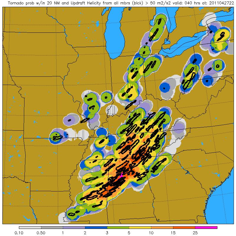 26 Apr 01Z Little Rock AFB, AR Probability of a tornado within 20