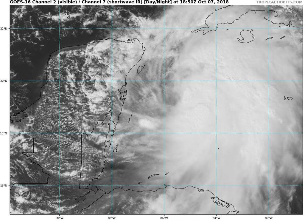 Tropical Storm Michael Satellite Image Due to the ongoing wind shear, most of the cloud cover is displaced to