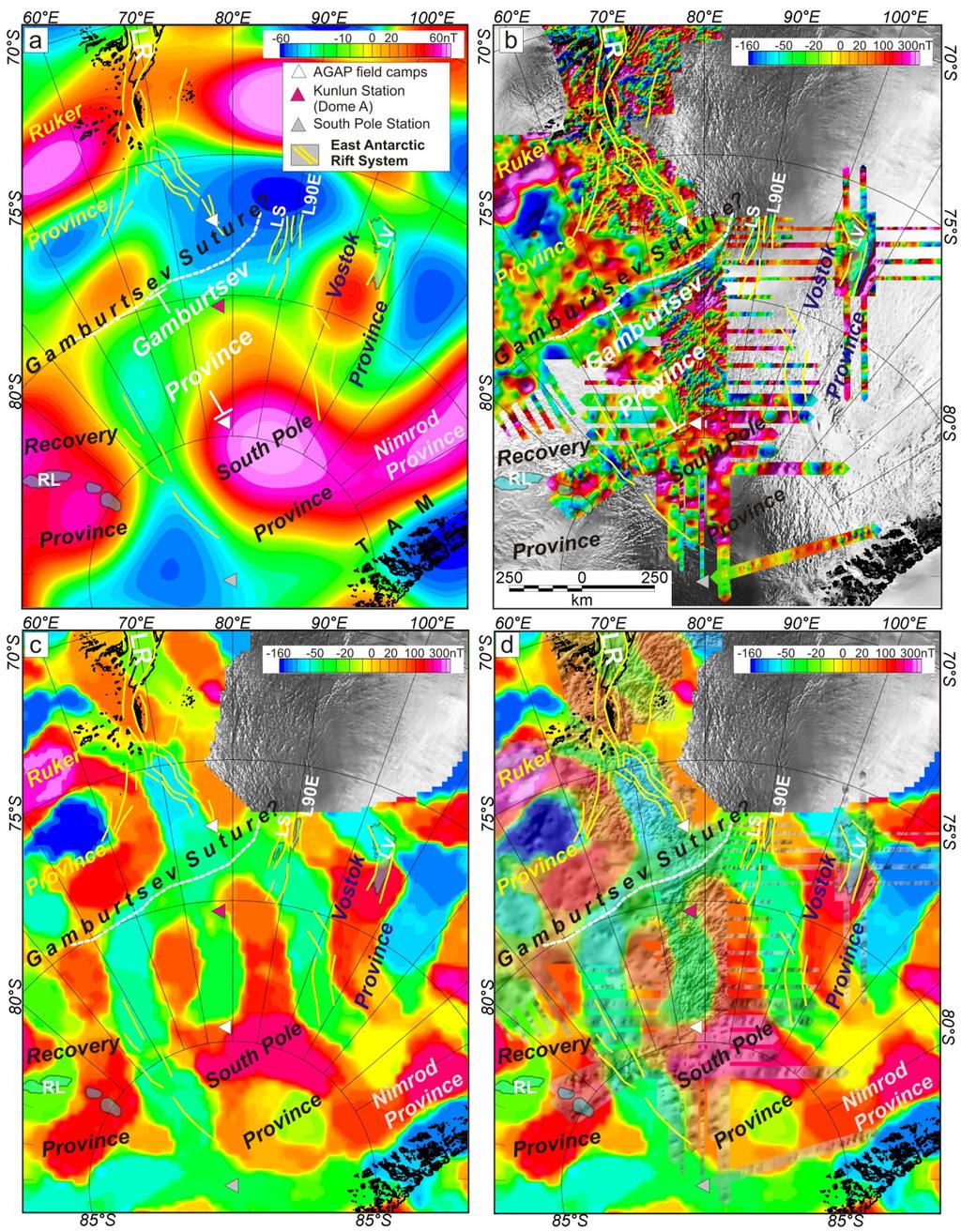 Supplementary Figure 2. Comparison between satellite magnetic and aeromagnetic data over the Gamburtsev Subglacial Mountains region in East Antarctica.