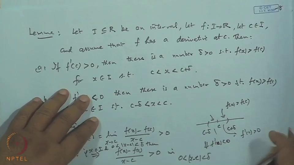 (Refer Slide Time: 37:06) So, in order to prove the Darbou theorem, we first need this lemma proof we can skip because let I, be an interval and let, f : I let c is a point in I and assume, that f