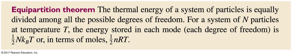The Equipartition Theorem Atoms in a monatomic gas carry energy exclusively as translational kinetic energy (3 degrees of freedom).
