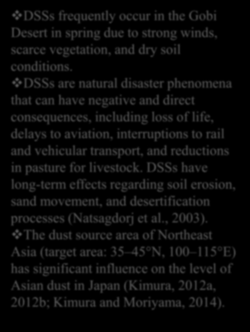 DSSs frequently occur in the Gobi Desert in spring due to strong winds, scarce vegetation, and dry soil conditions.