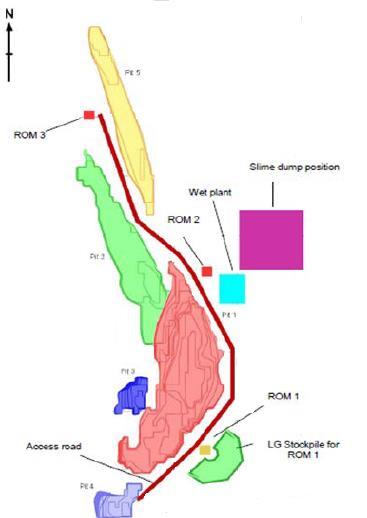 mined area; returning the land to premining state A series of shallow open pits will be dry mined by excavator and truck fleet to MFU; contract mining WCP and MSP remain in the one position for the