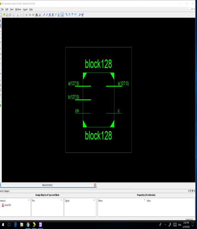 adders are shown below. FIG 6. RTL schematic of QCA128Bit Adder FIG 7. SIMULATION RESULT OF QCA 128 BIT ADDER V.