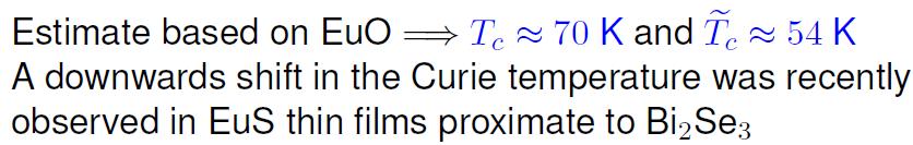 Finite temperature effects: shift of Curie temperature at the interface FI/TI heterostructure Exp.: P.