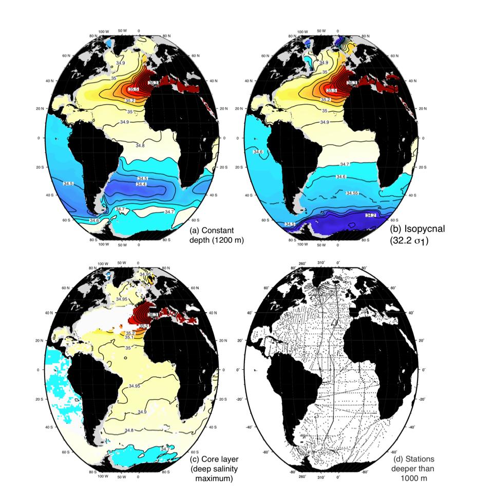4.A. Oceanographic sampling: Mapping in the horizontal (DPO Section 6.4.2) Original station data: objectively mapped to a regular grid (NOAA/NODC) Different types of surfaces that are commonly used: 1.
