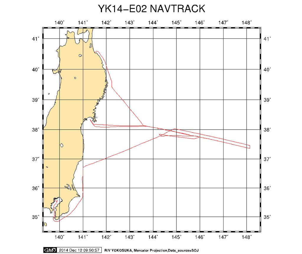 1.Cruise Information: (1)Cruise number, Ship name: YK14-E02, M/V Yokosuka (2) Title of the cruise: 2014FY Marine geological and geophysical surveys to unravel the subduction zone great earthquakes