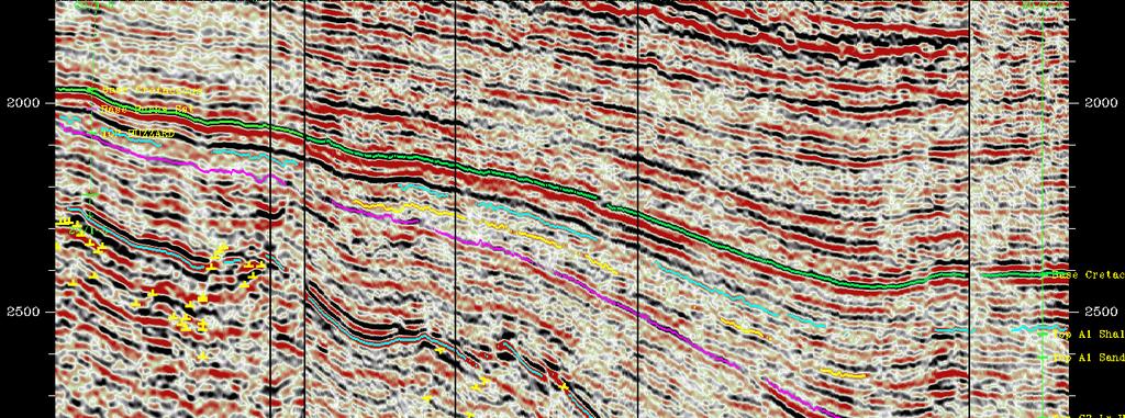Figure 6: W-E Seismic Section through White Bear Lead tying