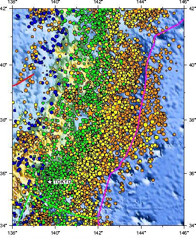 This major earthquake occurred Thursday at 11:32:41 PM local time off the east coast of Honshu about 66 kilometers (30 miles) east of Sendai. Both the great M9.0 earthquake of March 11 and this M7.