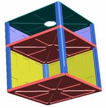 2. THE SATELLITE STRUCTURES Figure 1 shows the geometrical models of the three satellite structures (A, B and C), which differ only in their lateral plates and manufacturing methods.