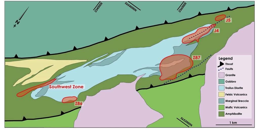 Figure 2: Troilus Project Geology and Target Map (Source: Troilus Gold Corp.