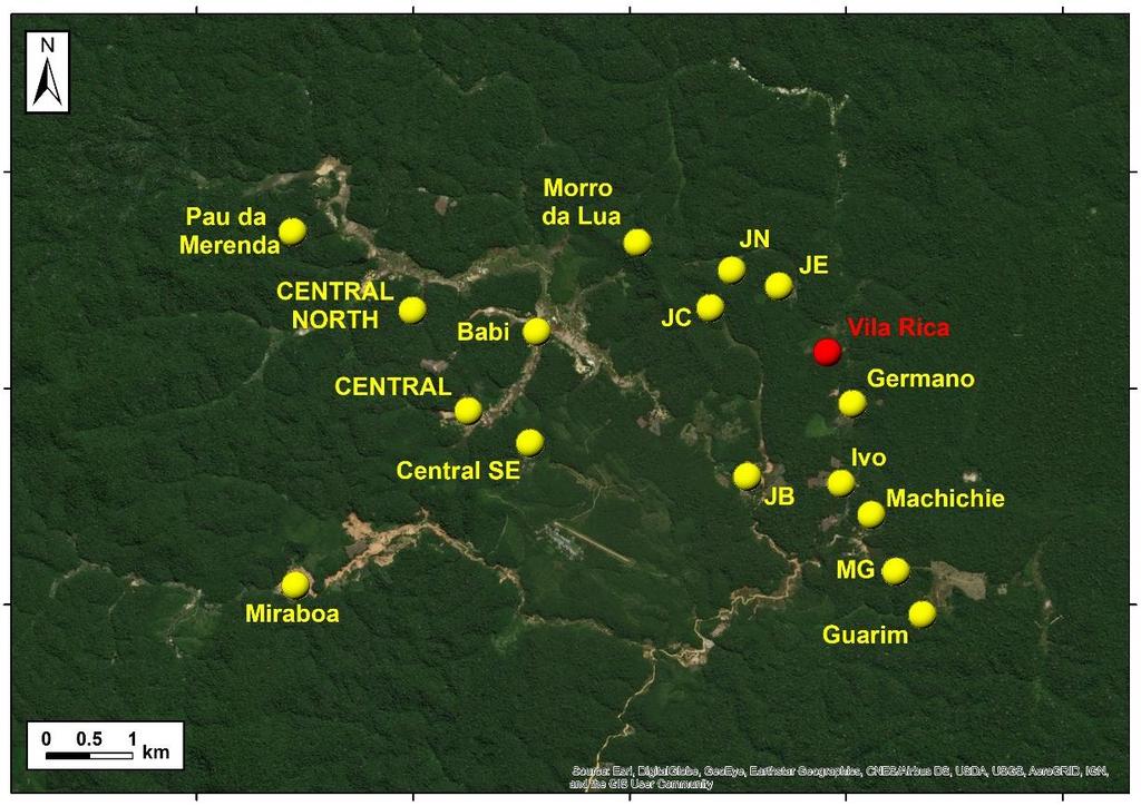 Figure 1: Location of the Vila Rica prospect area The artisanal workers continue to expand pits and other workings, and are uncovering previously concealed veins and stockwork zones in the process.