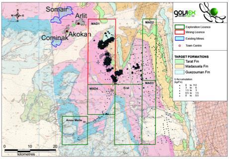 13 MADAOUELA Madaouela (100% interest Niger) Located ~10 km south of Arlit, and Areva s mining subsidiaries of Cominak and Somair, in north central Niger Deposits hosted within sandstones of the Tim