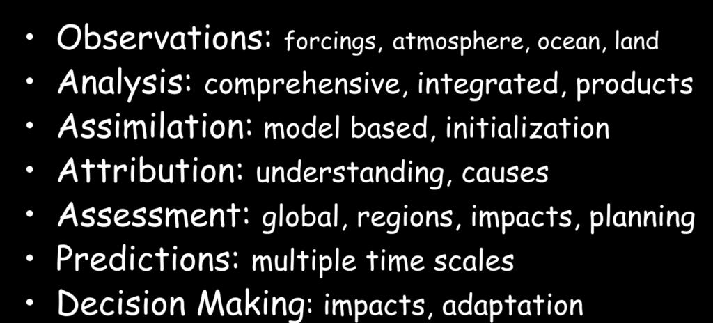 Attribution: understanding, causes Assessment: global, regions, impacts, planning