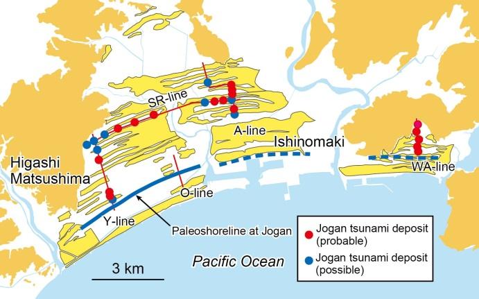3 GEOLOGICAL EVIDENCE Past large tsunami events have been recorded in Holocene coastal deposit along the Pacific coast in Tohoku.