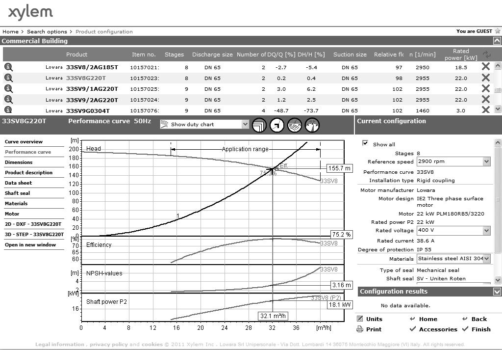Documentation FURTHER PRODUCT SELECTION AND DOCUMENTATION Xylect TM The detailed output makes it easy to select the optimal pump from the given alternatives.