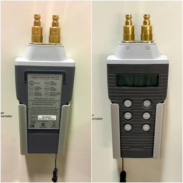 Manometer Figure 32 illustrates the Comark C9555 pressure meter. It is both very fast and accurate. Also, it includes twin inputs for gauge pressure measurement.
